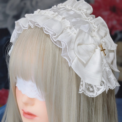 ジャガード織のレースアップボンネット ロリータ ロリィタ ゴスロリ