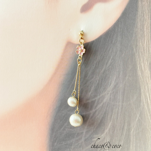 桜とゆれるコットンパールのピアス/イヤリングG イヤリング