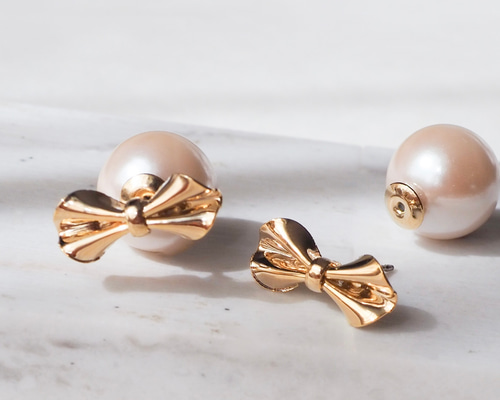 155 パール✖︎リボンの大人可愛い　ハンドメイドアクセ　ピアスorイヤリング 121b4b847895ad39c1d86f1ff18452