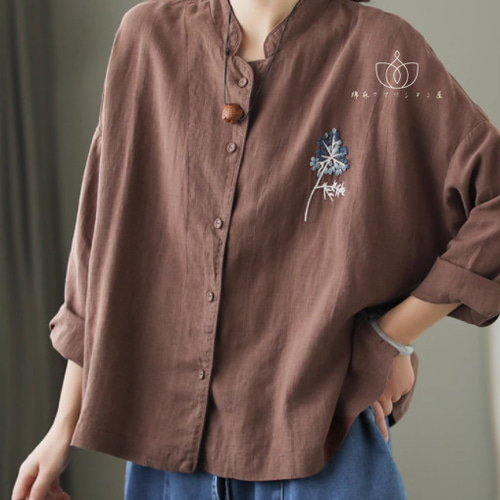 新作.春の高品質でブラウス リネンシャツ 刺繍.長袖ブラウス「4色