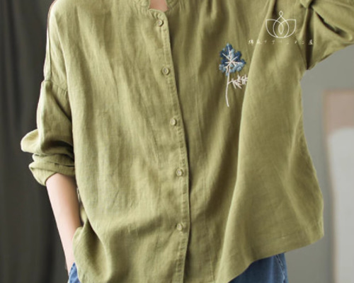 新作.春の高品質でブラウス リネンシャツ 刺繍.長袖ブラウス「4色