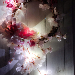 〜ふんわりとした桜のリース.LED&アロマストーン付き〜M 12枚目の画像
