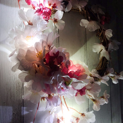 〜ふんわりとした桜のリース.LED&アロマストーン付き〜M 11枚目の画像