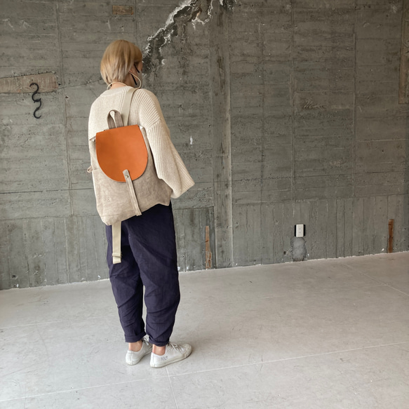 leather×linen　リュックー大 /off White 13枚目の画像