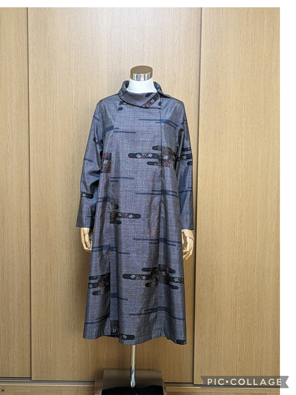 SOLD 着物リメイク ワンピース 大島紬 L〜LL ワンピース さら SOLD 着物リメイク ワンピース 大島紬 L〜LL ワンピース さら