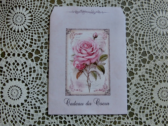 アンティークで可愛いフレーム付きの薔薇柄ギフト袋セット（Ｍサイズ） 6枚目の画像