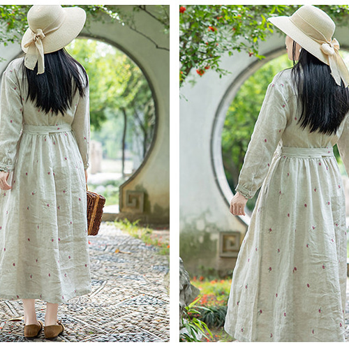 麻 ワンピース ロングワンピース 年中活躍 再販売 自然服 肌色