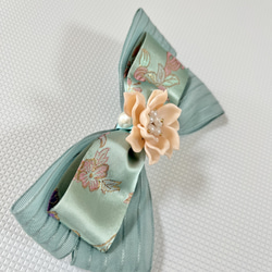 韓国刺繍花飾りパールリボンバレッた 2枚目の画像