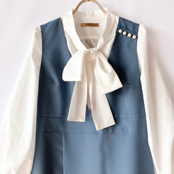 〈親子コーデセット〉肩パールボタンのジャンパースカート【おそろいフォーマル/ブルーグレー（青系）/肩パールボタン/子供服 7枚目の画像