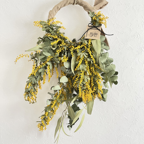 ナチュラルリースブーケ【ミモザの樹の下】ドライミモザ／ユーカリ