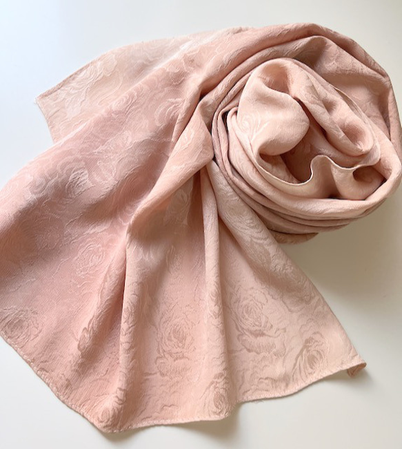 ひば染め薔薇柄シルクストール（さくら色~オールドローズの 