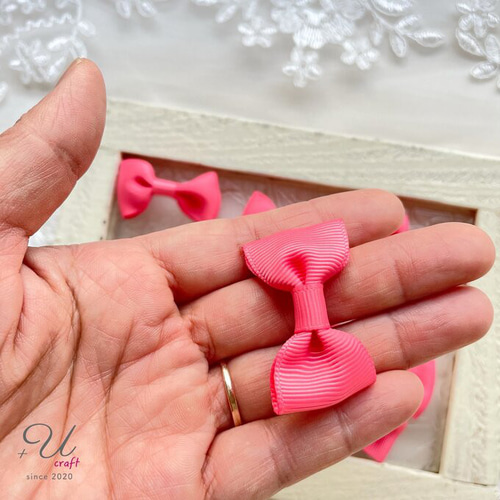480【パーツ/6ヶ】グログランリボン/サーモンピンク デコパーツ  