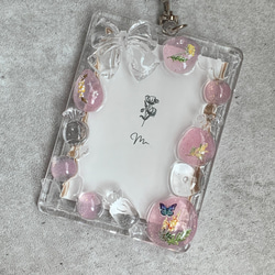 【B8トレカキーホルダー】硬質ケース 『mimosa』 clear × pink lamé 【ミモザ】 2枚目の画像