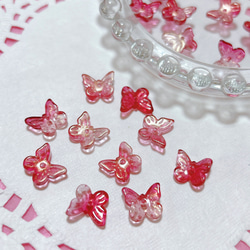 10個　クリア　ガラスビーズ　蝶々　濃いピンク　ゴールド　アモール 2枚目の画像