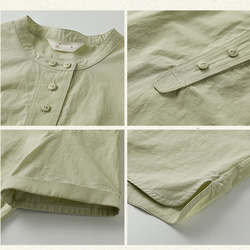 100%コットン半袖シャツ　スタントカラー半袖シャツ　ゆとりシャツ　グリーン　S-L　S253GR 11枚目の画像