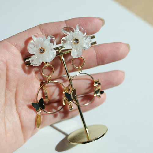 スーパーセール 目玉商品 イヤリング/ピアス フラワーモチーフ 2way 選べる誕生石チャーム アクセサリー