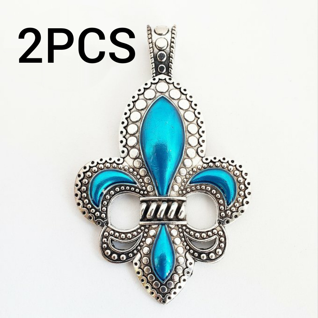 2個 大 百合 紋章 アヤメ アイリス フルールドリス パーツ トップ/水色