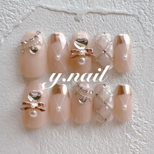 ネイルチップ/バレエコア/リボン/キルティングネイル/ガーリーネイル