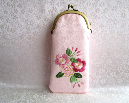 珍柄！未使用品　名古屋帯　二部式軽装帯 桜色　手描き　刺繍　猫　眼鏡　リボン 綿 珍柄！未使用品 名古屋帯 二部式軽装帯 桜色 手描き 刺繍 猫