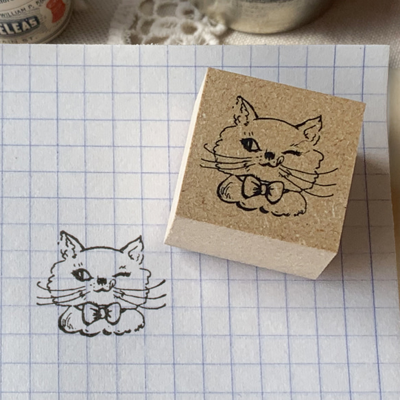 antスタンプ　ミャオミャオ ペロリ ウィンクしている猫のハンコ 1枚目の画像