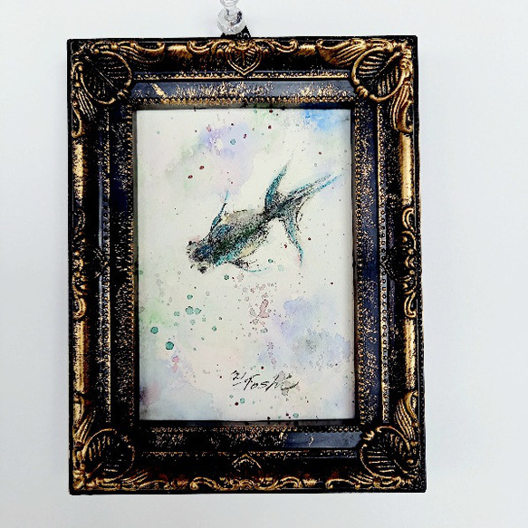 【絵画】ネイチャーアート　「金魚」原画 金魚 メタリック 水彩原画 イラスト ギフト 絵画 Annie