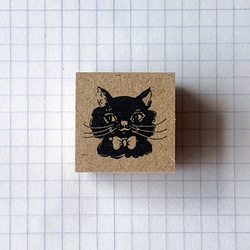 AN067-003　antスタンプ　ミャオミャオ　リボンをつけた黒猫のハンコ 2枚目の画像
