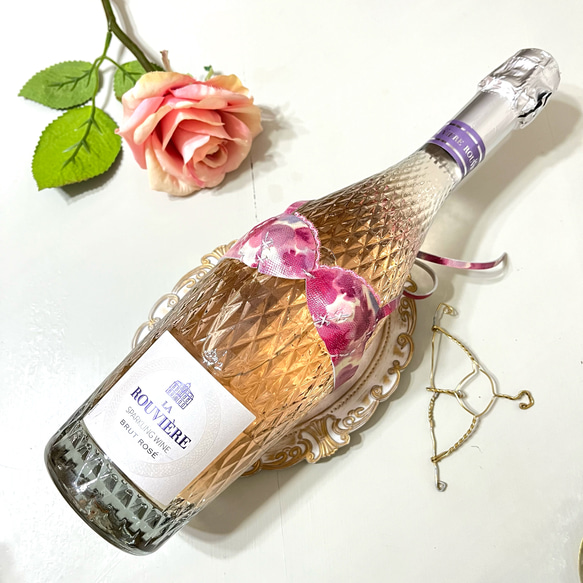 ボトルランジェリー 花柄 本革 ワイン 日本酒 ボトル飾り 瓶飾り