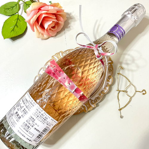 ボトルランジェリー 花柄 本革 ワイン 日本酒 ボトル飾り 瓶飾り