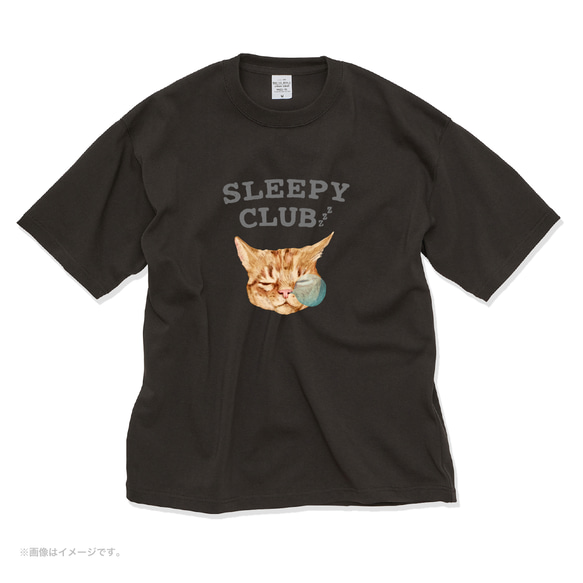 厚みのあるBIGシルエットTシャツ「SLEEPY CLUB_CAT」/送料無料 4枚目の画像