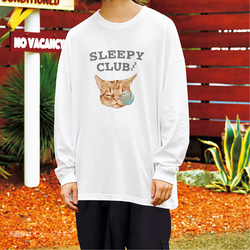 リラックスBIGシルエットTシャツ「SLEEPY CLUB_CAT」/送料無料 1枚目の画像