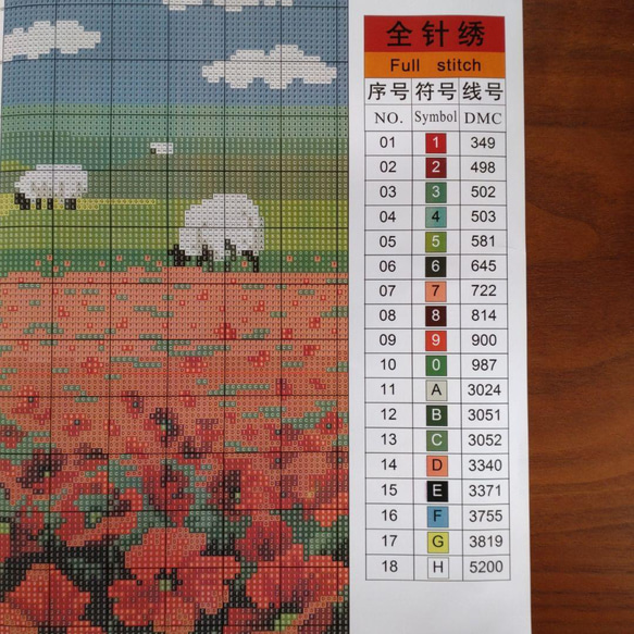 【送料無料】★羊とポピー 14ct★クロスステッチ刺繍キット 7枚目の画像