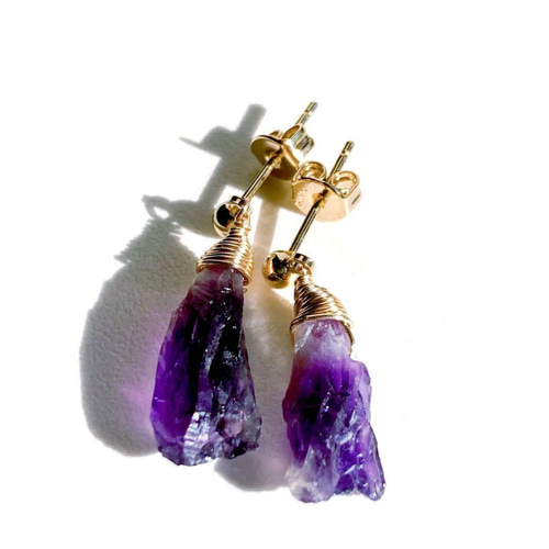天然石アメジスト原石の一粒スタッドピアス/イヤリング ピアス