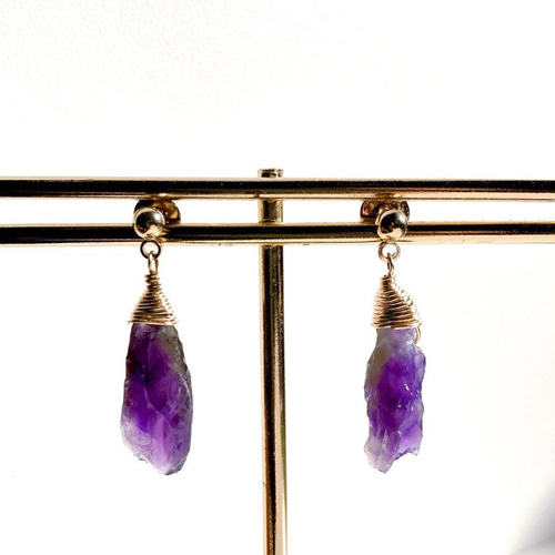 天然石アメジスト原石の一粒スタッドピアス/イヤリング ピアス