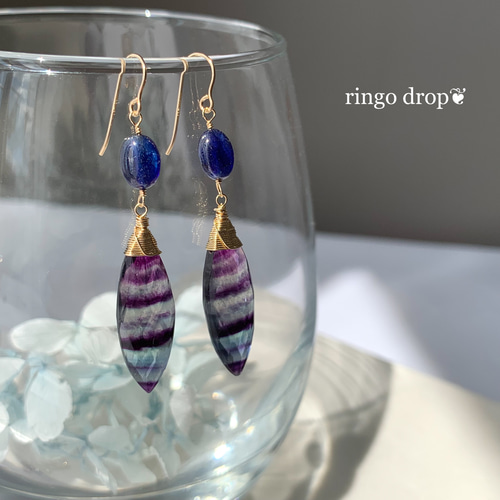 14kgfパープルカラーオパール&小粒カラーハーキマーダイヤモンドピアス