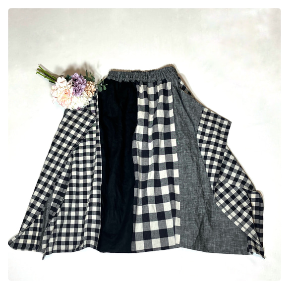 リネンと綿麻で作ったデザインスカート（チェック＆無地）byAki［A2419］ 7枚目の画像