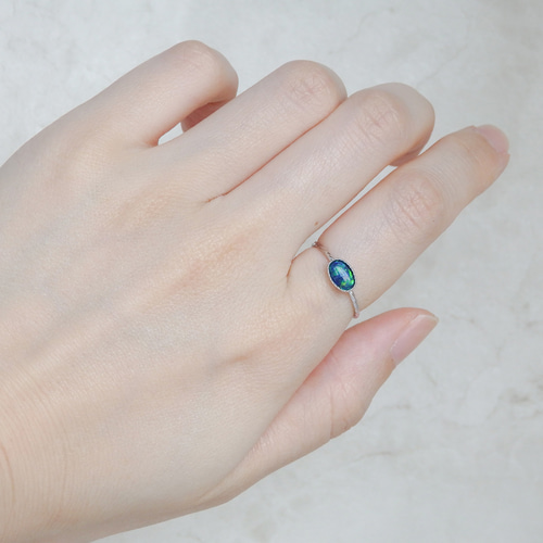 シンセティックブラックオパール リング 指輪 10月誕生石・サイズ