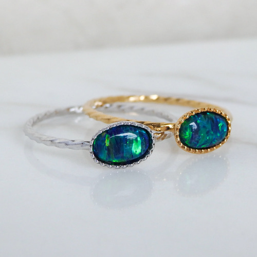 シンセティックブラックオパール リング 指輪 10月誕生石・サイズ