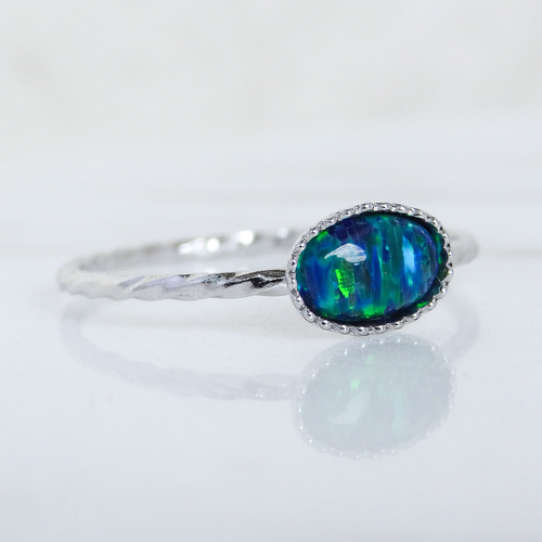 シンセティックブラックオパール リング 指輪 10月誕生石・サイズ