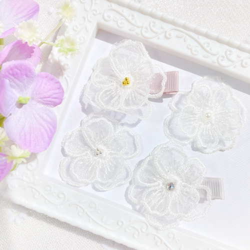 Newベビーヘアクリップ　ハンドメイド　刺繍レースお花　ヘアピン Newベビーヘアクリップハンドメイド刺繍レースお花ヘアピン