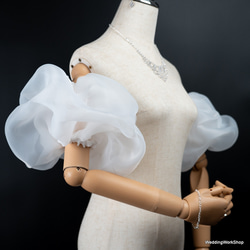 ウェディングドレス  ホワイト  上質オーガンジー   パフスリーブ  オーダーメイドG64 6枚目の画像