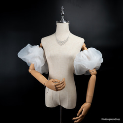 ウェディングドレス  ホワイト  上質オーガンジー   パフスリーブ  オーダーメイドG64 10枚目の画像