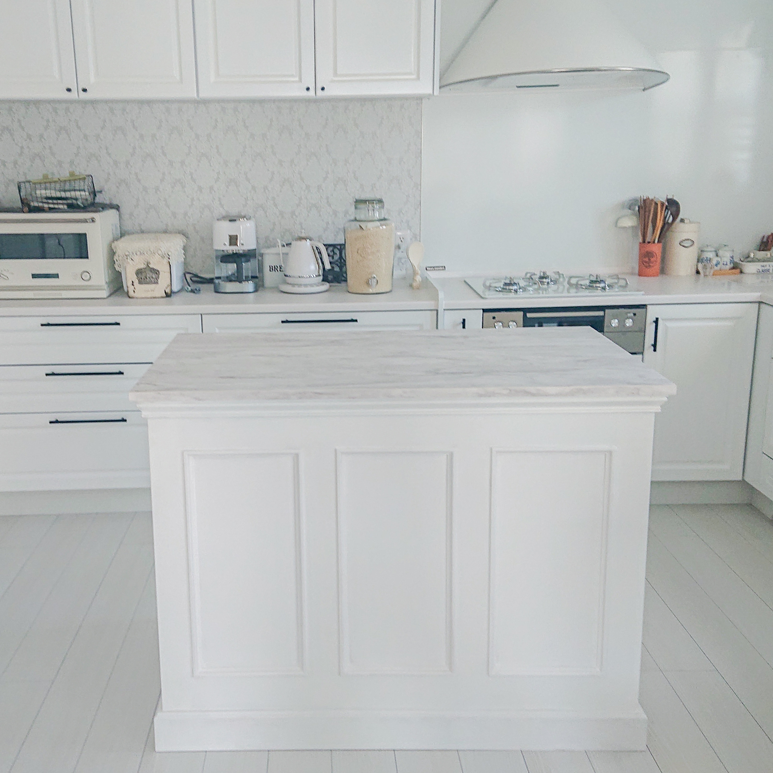 キッチンカウンター（W1200ホワイト・大理石メラミン天板） 海外インテリア風アイランドカウンター オーダーメイド家具