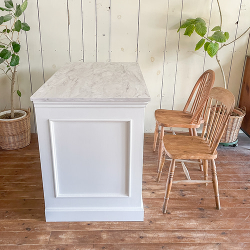 キッチンカウンター（W1200ホワイト・大理石メラミン天板） 海外