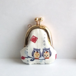 小さいがま口♪豆姫♪小さい財布,小銭入,ポーチ,サコッシュ,clasp,フクロウ,梟,小枝 1枚目の画像