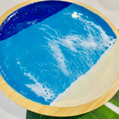 オーシャンレジンアート 波アート お皿(turquoise blue) その他アート