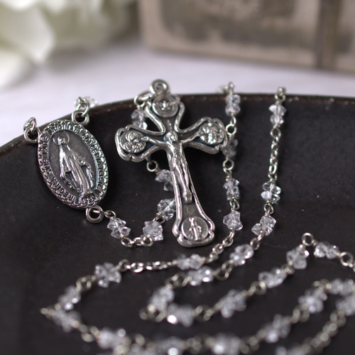 ハーキマーダイヤモンドのロザリオ ネックレス・ペンダント  