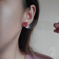 刺繡玫瑰 手作刺繡925純銀耳針耳環 第6張的照片