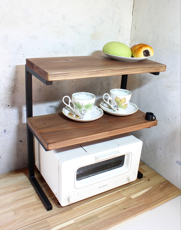 アイアン2段トースターラック・角パイプ仕様 3枚目の画像