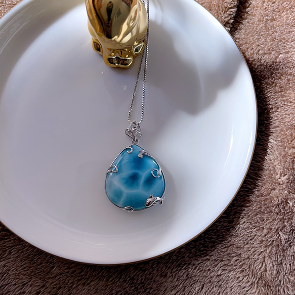 天然無処理 ラリマー デザイン ペンダントトップ 両面模様あり  