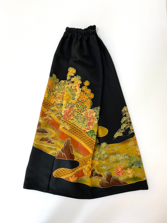 黒留袖着物リメイクウエストゴムロングスカート送料無料フリーサイズ1点物着物リメイクスカートフリーサイズNO.1861 5枚目の画像
